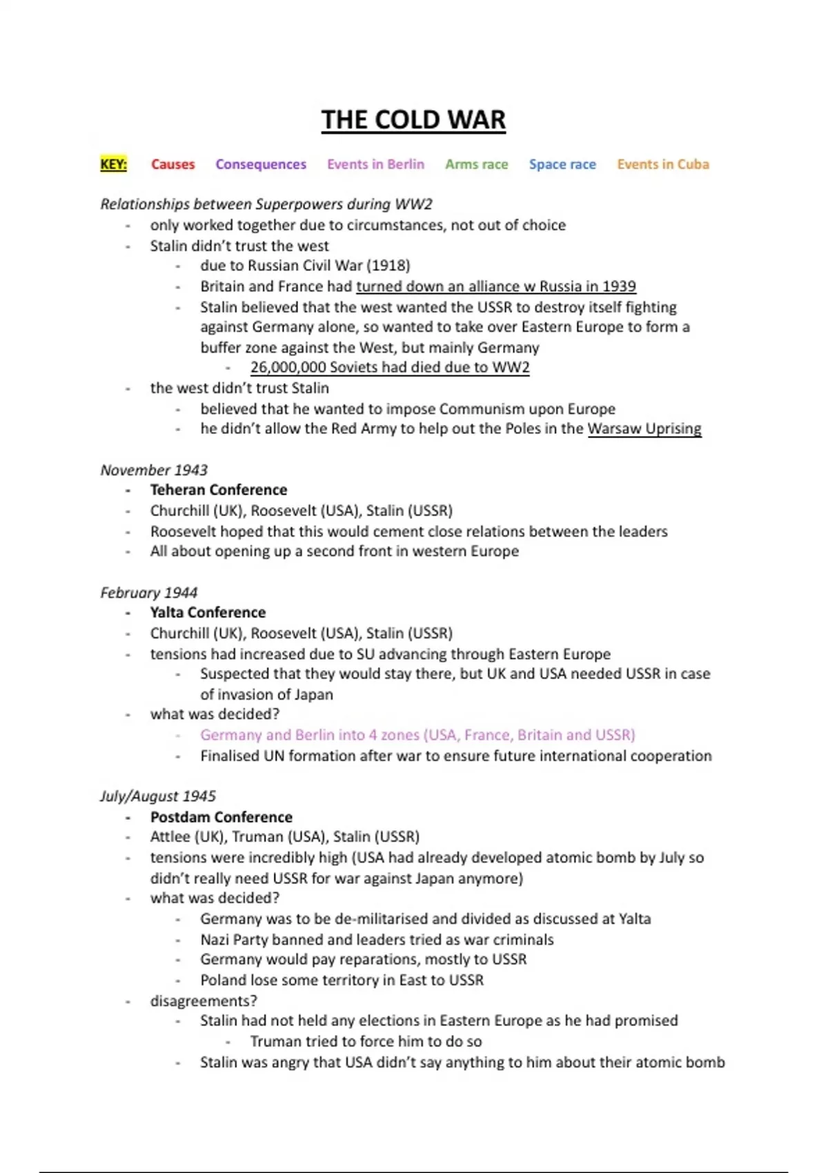 Summary AQA GCSE History COLD WAR Grade 9 Level Notes - History - Stuvia UK