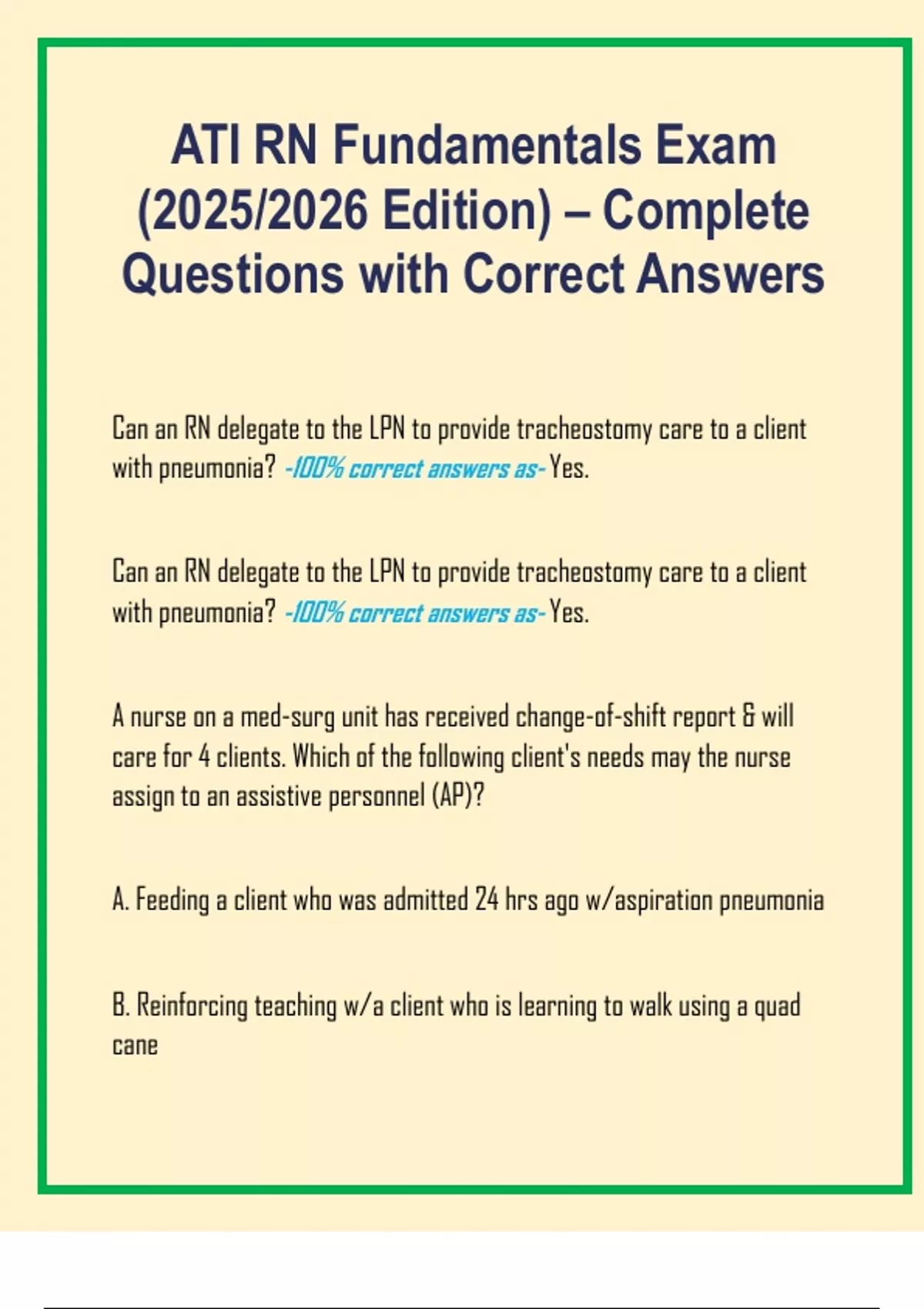 ATI RN Fundamentals Exam (2025/2026 Edition) – Complete Questions with ...