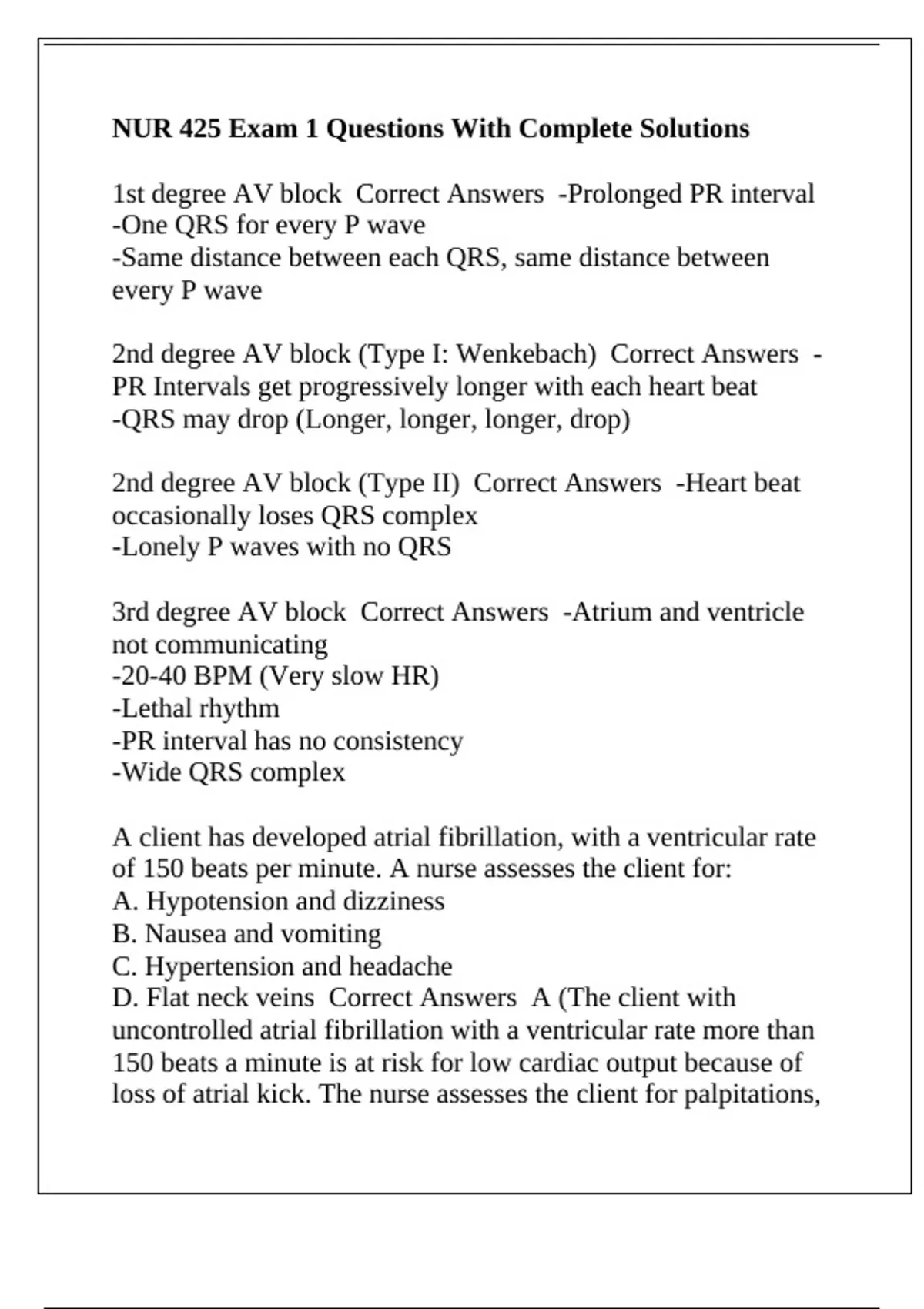 NUR 425 Exam 1 Questions With Complete Solutions - NUR 425 - Stuvia US