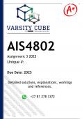 AIS4802 Assignment 3 &lpar;DETAILED ANSWERS&rpar; 2025 - DISTINCTION GUARANTEED 