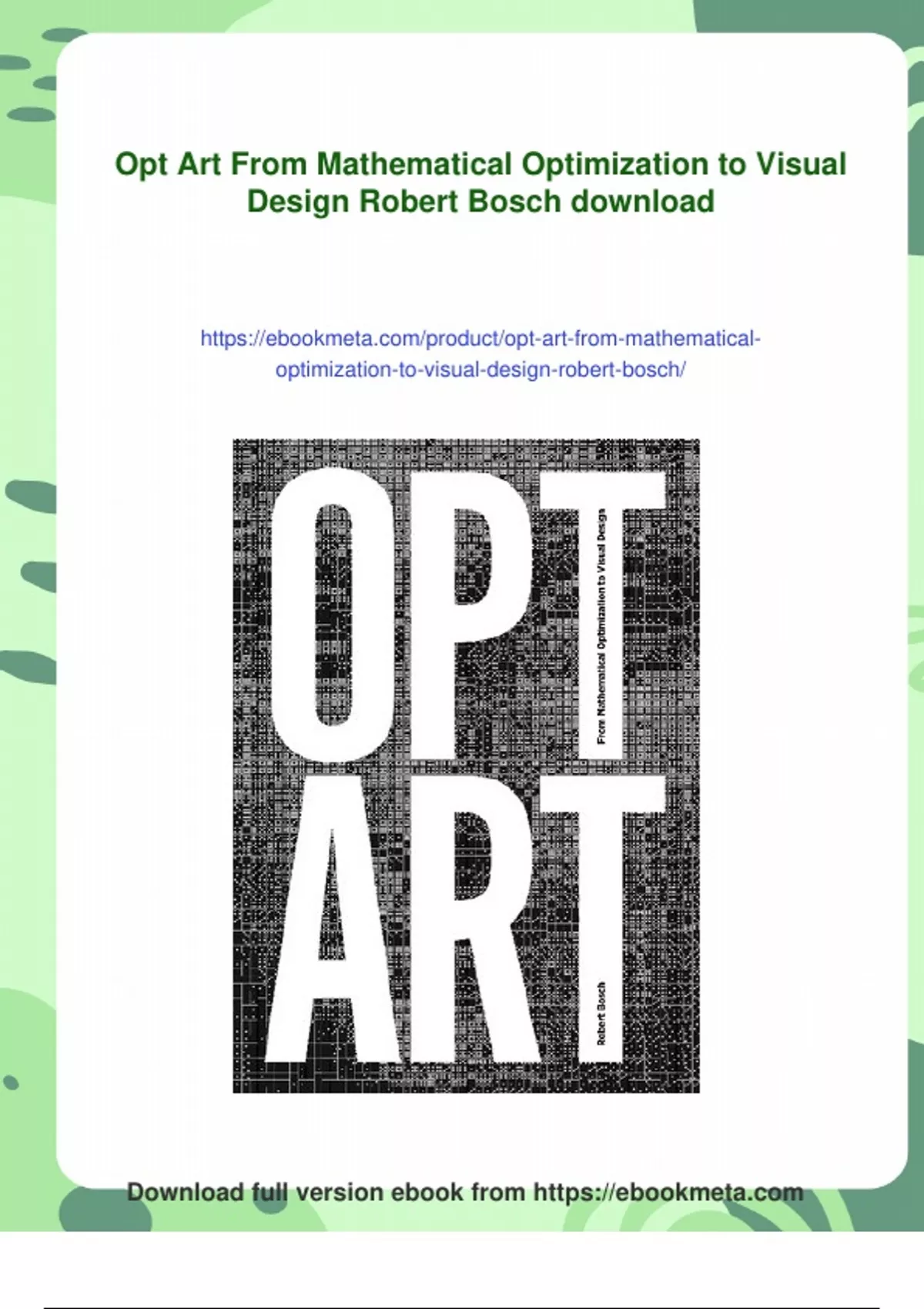 Opt Math Written Design Summary Opt Art From Mathematical Optimization to Visual Design Robert ...