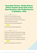 Counseling Theories - Weekly Quizzes &sol; Q-Bank Complete Study Guide Actual Exam Questions with Verified Answers & Definitions &sol; 2025&period;  