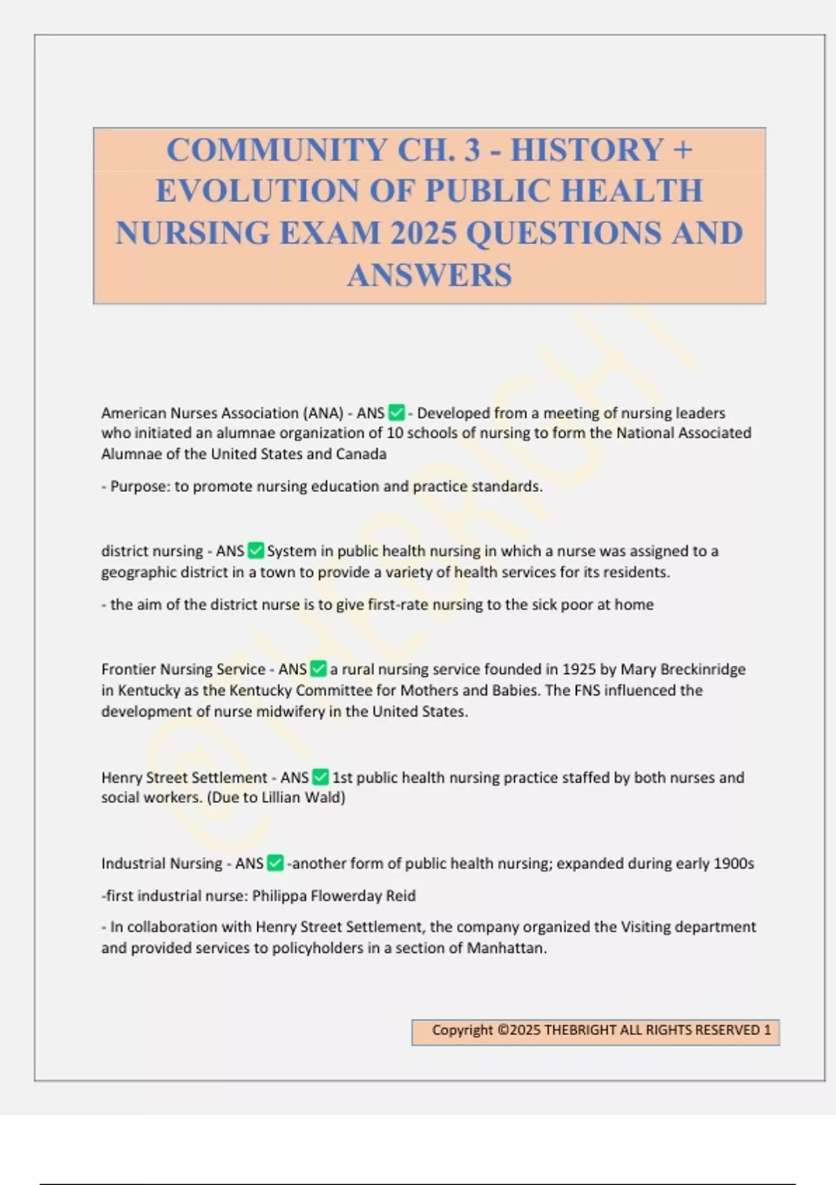 COMMUNITY CH. 3 - HISTORY + EVOLUTION OF PUBLIC HEALTH NURSING EXAM ...