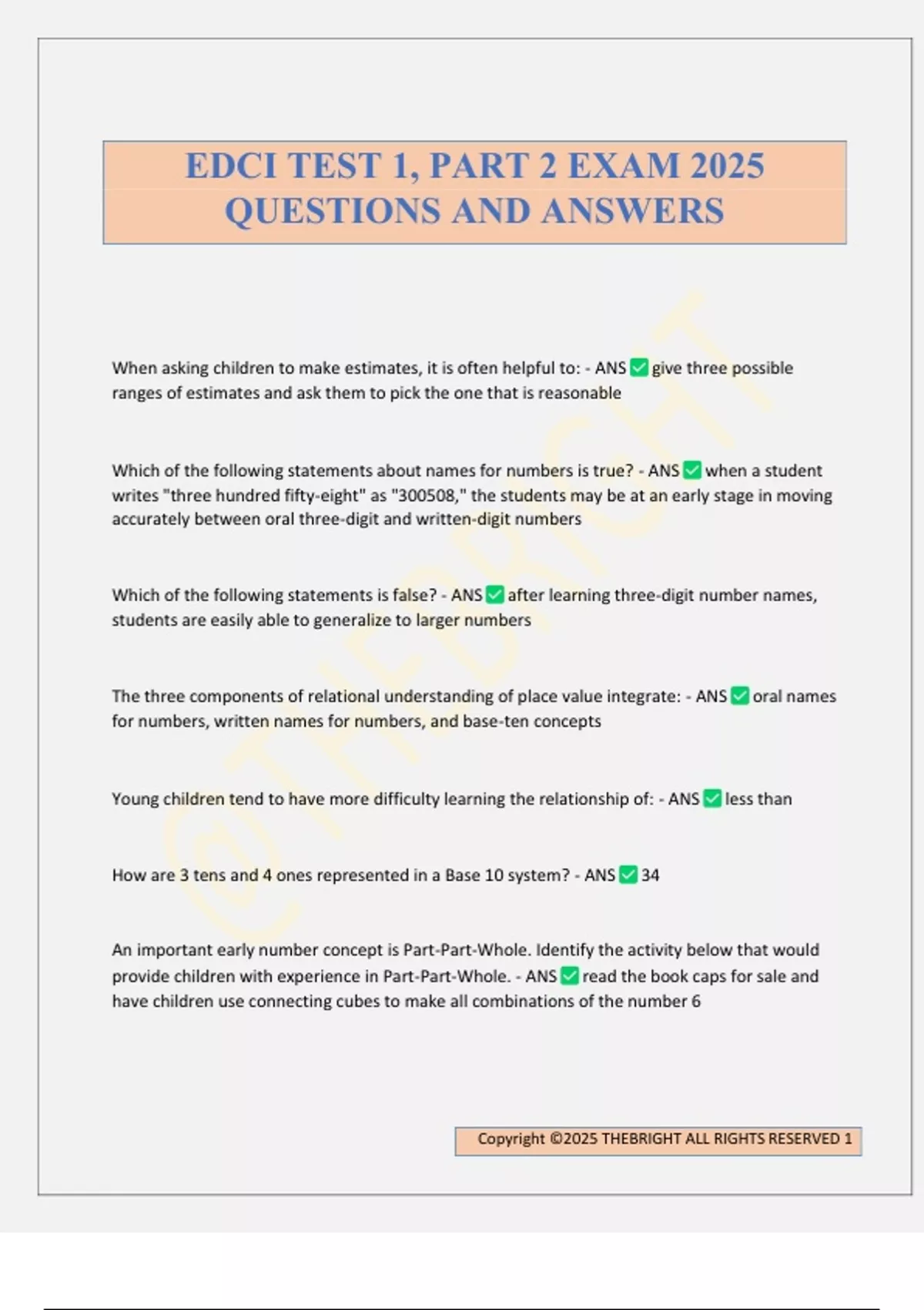 EDCI TEST 1, PART 2 EXAM 2025 QUESTIONS AND ANSWERS - EDCI - Stuvia US