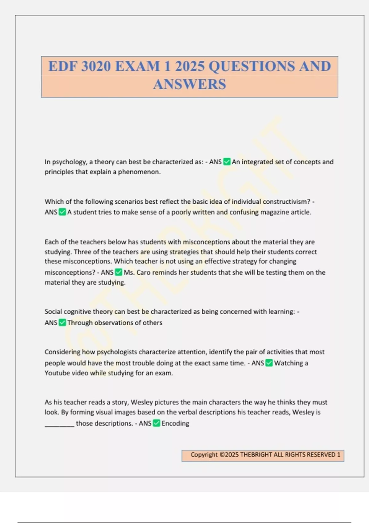 EDF 3020 EXAM 1 2025 QUESTIONS AND ANSWERS - EDF 3020 - Stuvia US