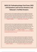 BIOD 331 Pathophysiology Final Exam 2025 &vert; All Questions and Correct Answers&vert; Just Released &vert; Verified Answers