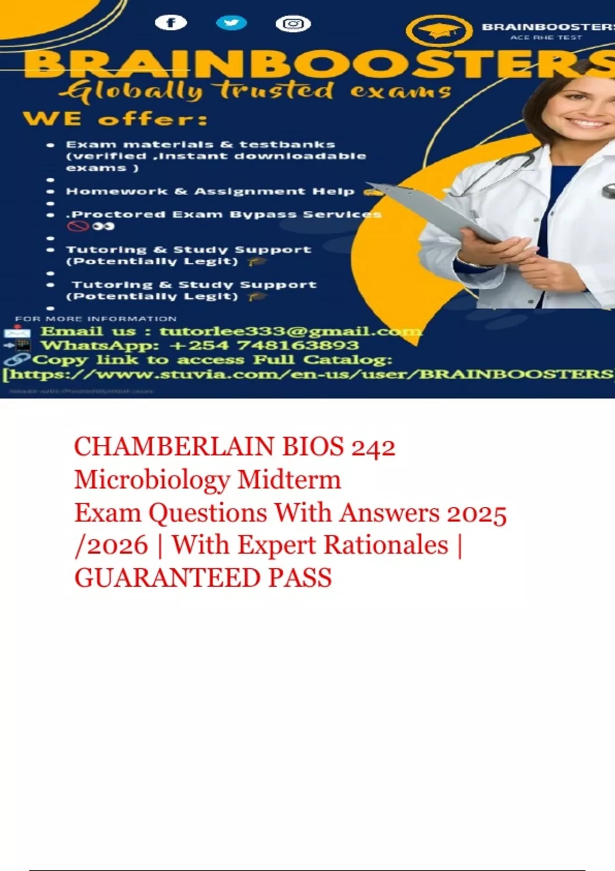 CHAMBERLAIN | BIOS 242 Microbiology | Midterm Exam | Questions With ...