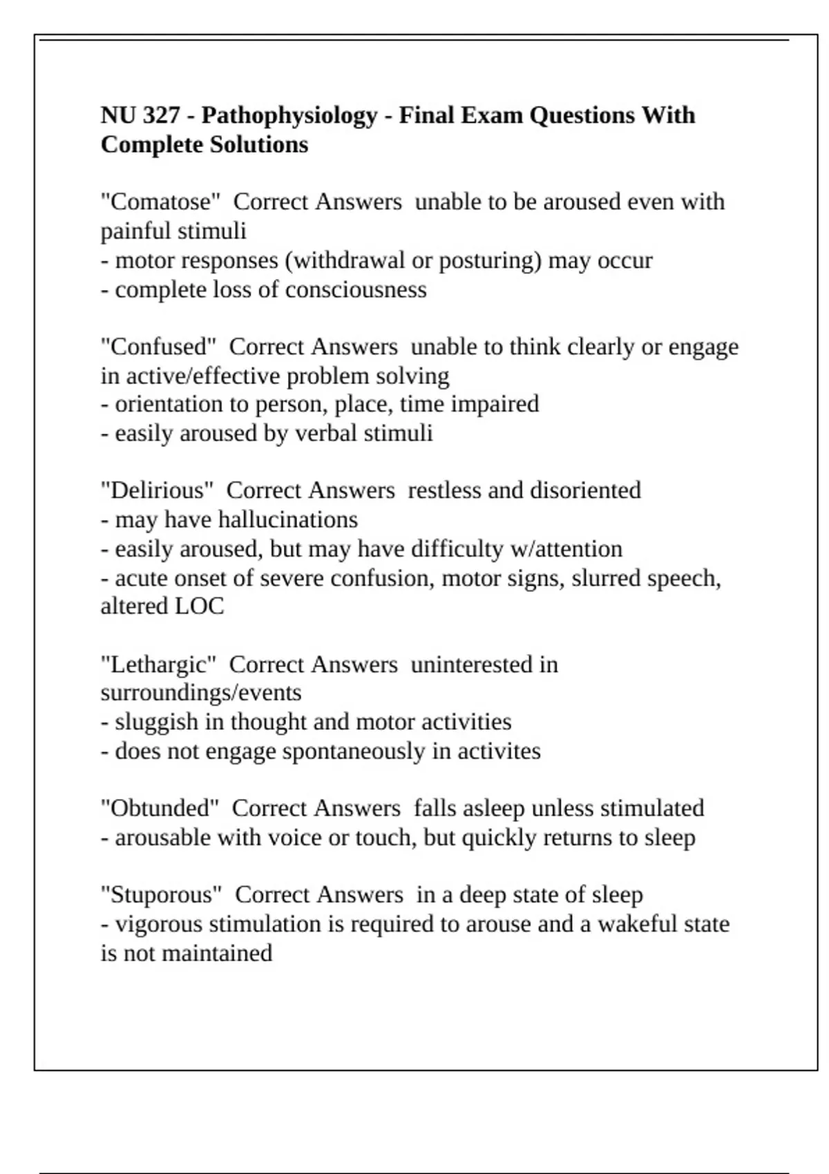 NU 327 - Pathophysiology - Final Exam Questions With Complete Solutions ...