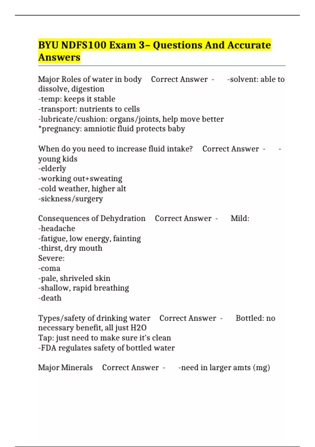 BYU NDF S100 Exam 3– Questions And Accurate Answers - BYU NDFS 100 ...