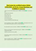 Real estate for certified brokers Dubai  UPDATED  ACTUAL  Exam Questions and  CORRECT Answers 