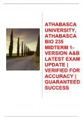 ATHABASCA UNIVERSITY&comma; ATHABASCA BIO 235 MIDTERM 1- VERSION A&B LATEST EXAM UPDATE &vert; VERIFIED FOR ACCURACY &vert; GUARANTEED SUCCESS