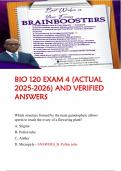 BIO 120 EXAM 4 &lpar;ACTUAL 2025-2026&rpar; AND VERIFIED ANSWERS