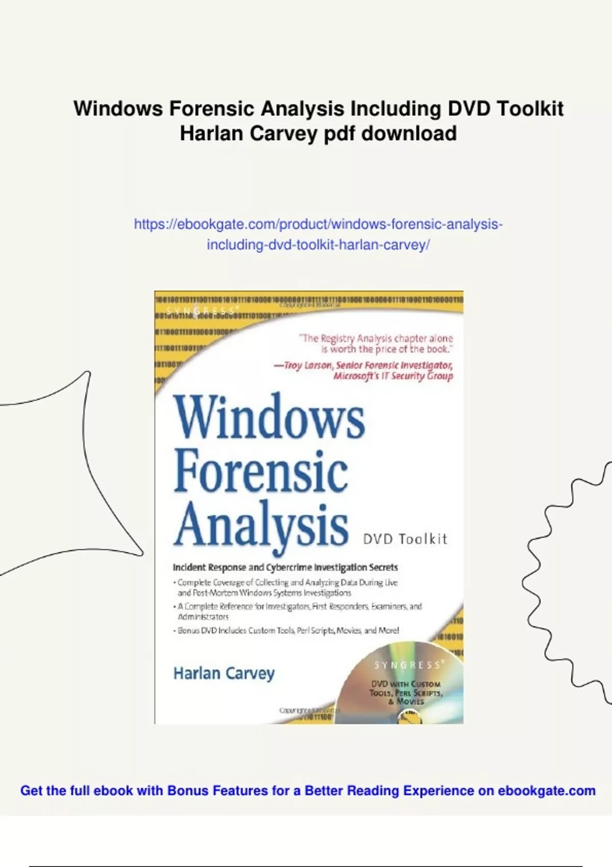 Summary Windows Forensic Analysis Including DVD Toolkit Harlan Carvey ...