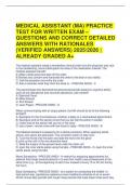 MEDICAL ASSISTANT &lpar;MA&rpar; PRACTICE TEST FOR WRITTEN EXAM &ndash;  QUESTIONS AND CORRECT DETAILED ANSWERS WITH RATIONALES &lpar;VERIFIED ANSWERS&rpar; 2025&sol;2026 &vert; ALREADY GRADED A&plus;