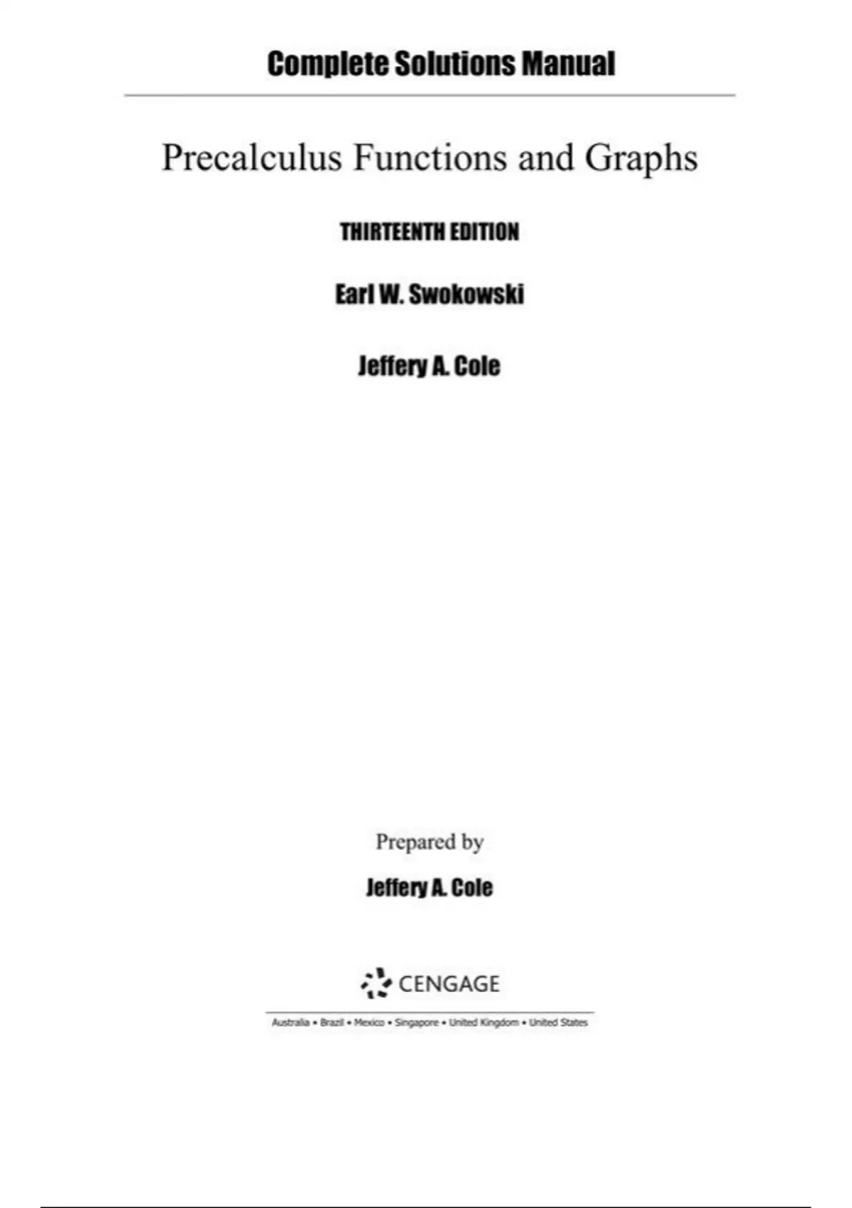 Summary solutions manual, summaries: Precalculus Functions and Graphs ...