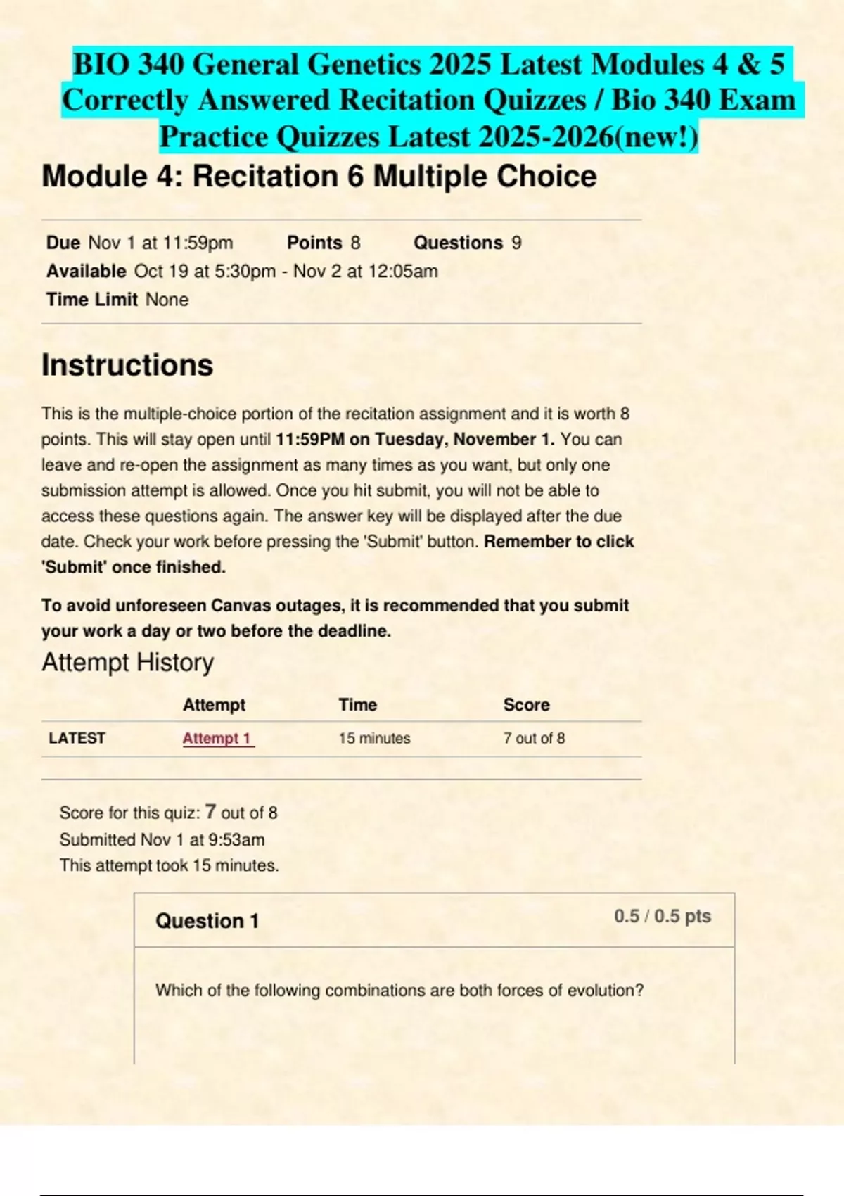 BIO 340 General Genetics 2025 Latest Modules 4 & 5 Correctly Answered ...