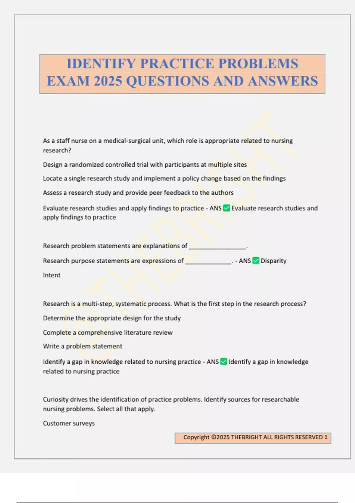 IDENTIFY PRACTICE PROBLEMS EXAM 2025 QUESTIONS AND ANSWERS - IDENTIFY ...