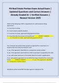 PA Real Estate Portion Exam Actual Exam &vert; Updated Questions and Correct Answers &vert; Already Graded A&plus; &vert; Verified Answers &vert; Newest Version 2025