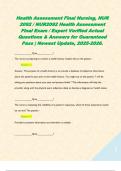 Health Assessment Final Nursing&comma; NUR 2092 &sol; NUR2092 Health Assessment Final Exam &sol; Expert Verified Actual Questions & Answers for Guaranteed Pass &vert; Newest Update&comma; 2025-2026&period; 