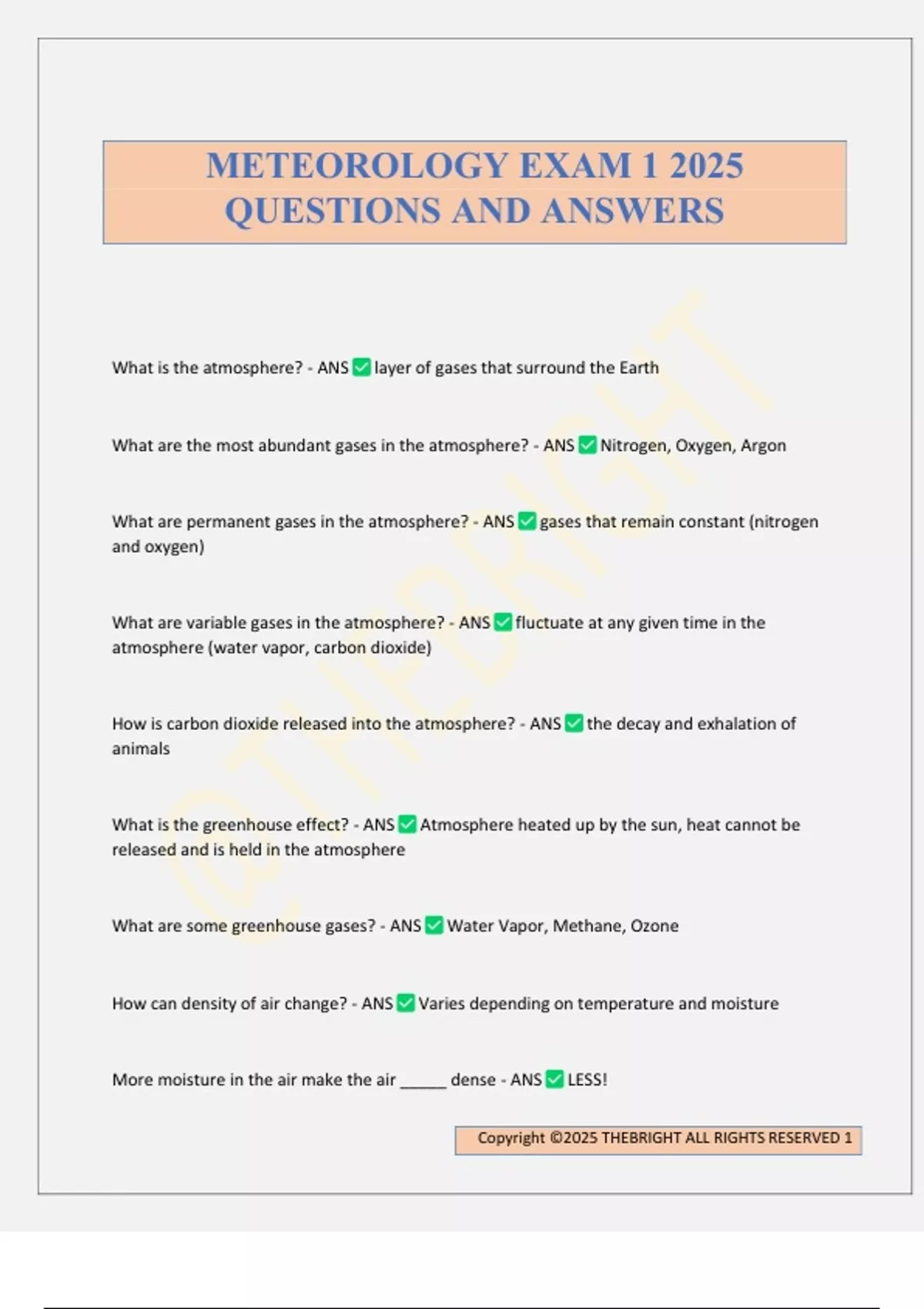 METEOROLOGY EXAM 1 2025 QUESTIONS AND ANSWERS - METEOROLOGY - Stuvia US