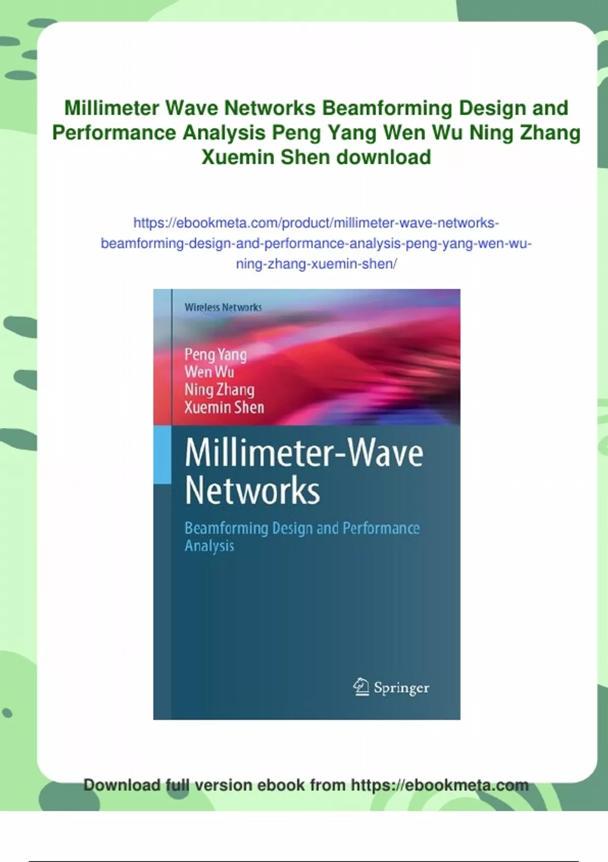 Summary Millimeter Wave Networks Beamforming Design and Performance ...