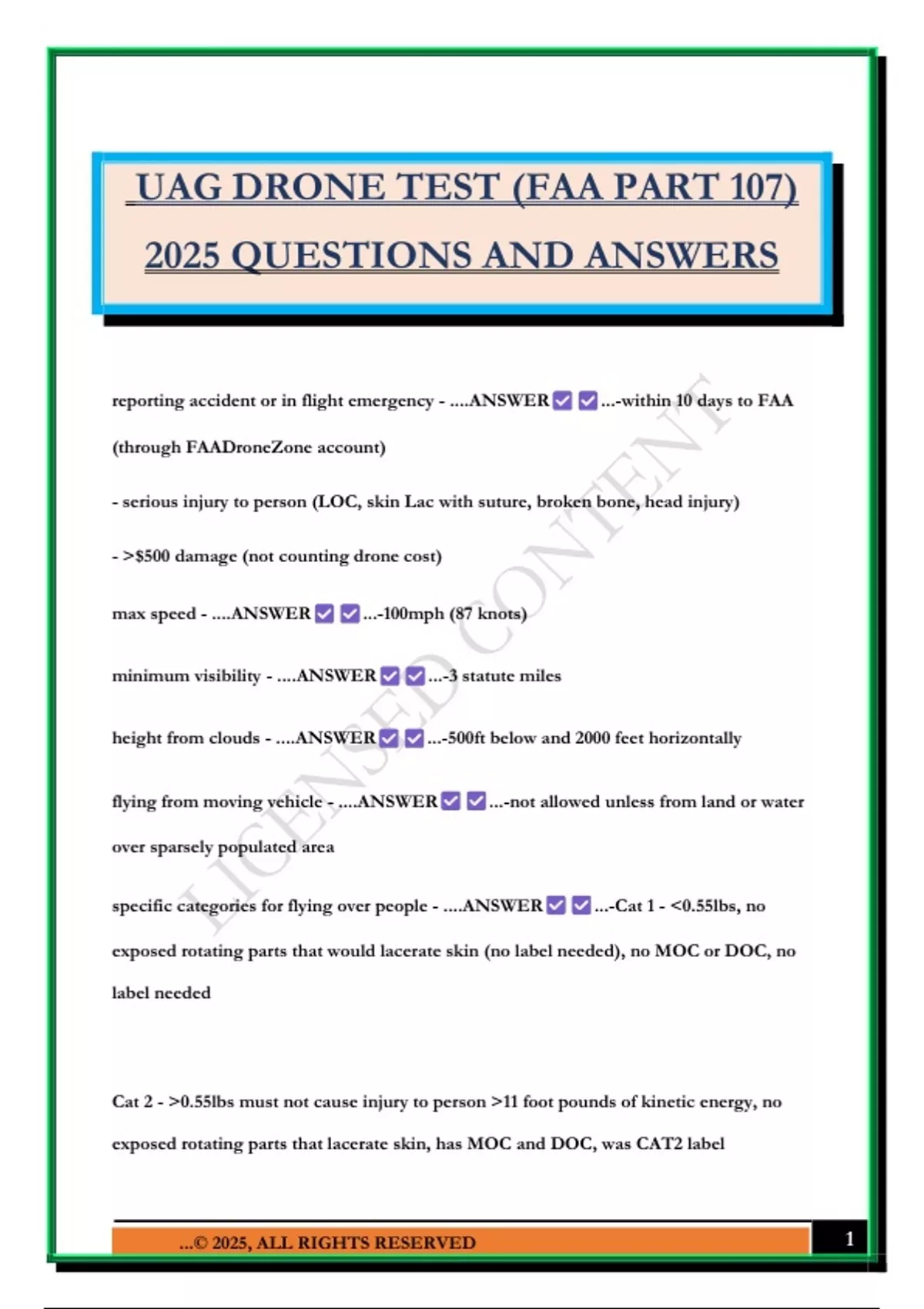 UAG DRONE TEST (FAA PART 107) 2025 QUESTIONS AND ANSWERS - FAA PART 107 ...