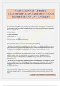 NURS 242 EXAM 1- ETHICS&comma; LEADERSHIP&comma; & MANAGEMENT EXAM 2025 QUESTIONS AND ANSWERS