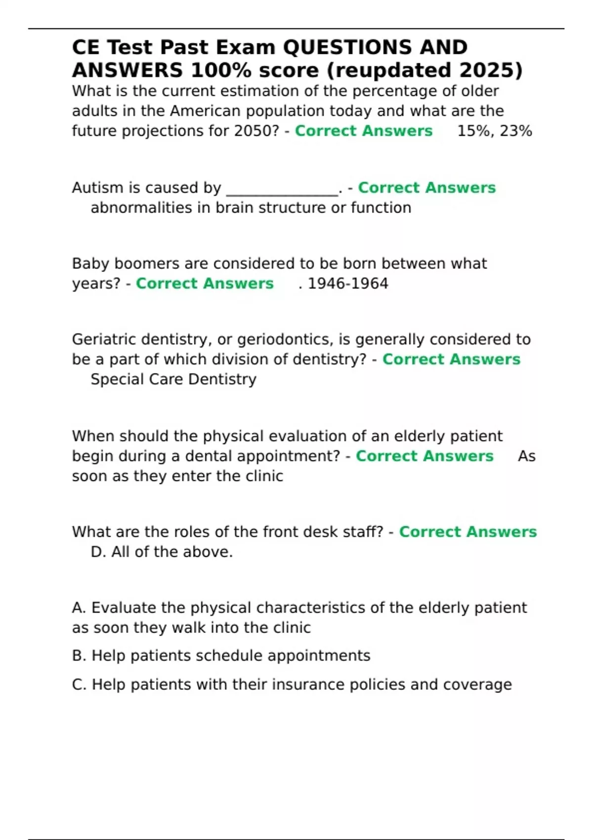 CE Test Past Exam QUESTIONS AND ANSWERS 100- score (reupdated 2025 ...