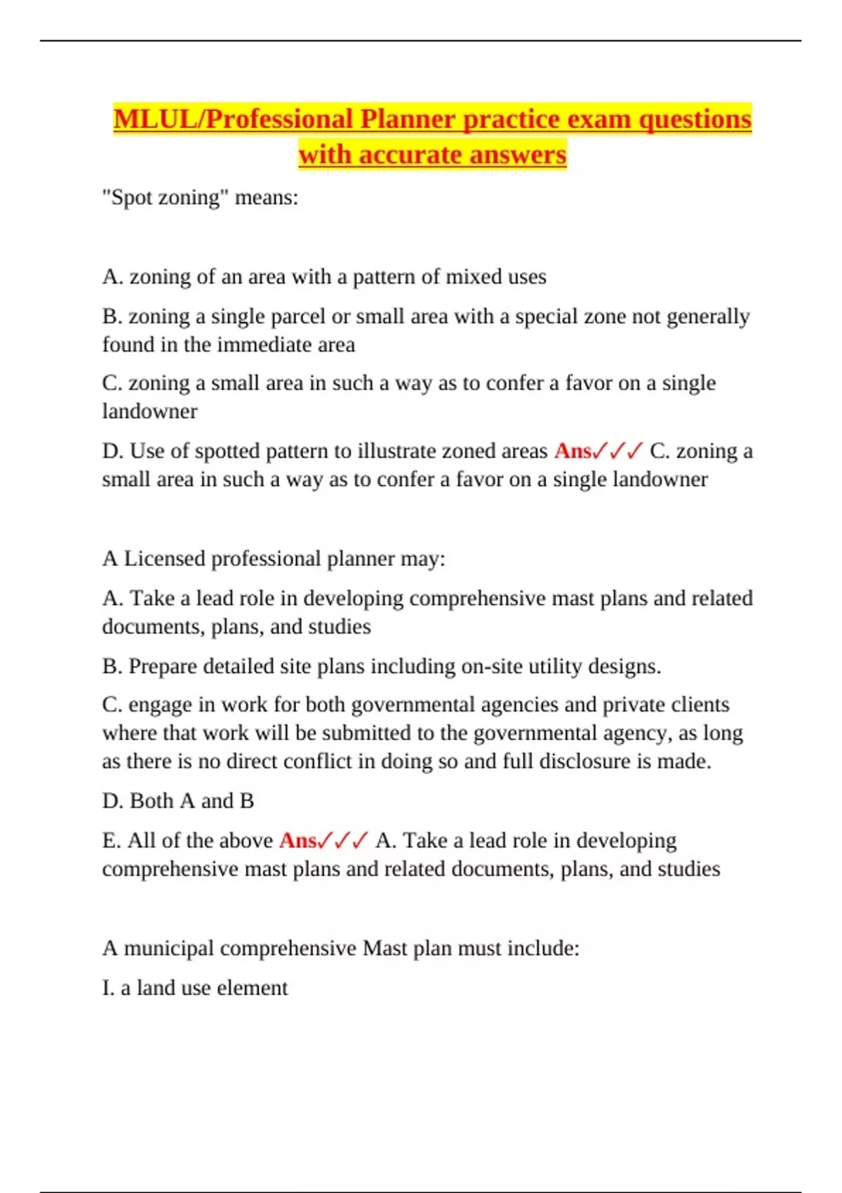 Njml Questions Municipal Land Use Law (MLUL) – Professional Planner Practice Exam ...