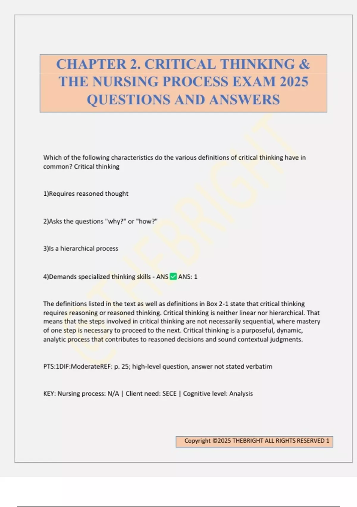 CHAPTER 2. CRITICAL THINKING & THE NURSING PROCESS EXAM 2025 QUESTIONS ...