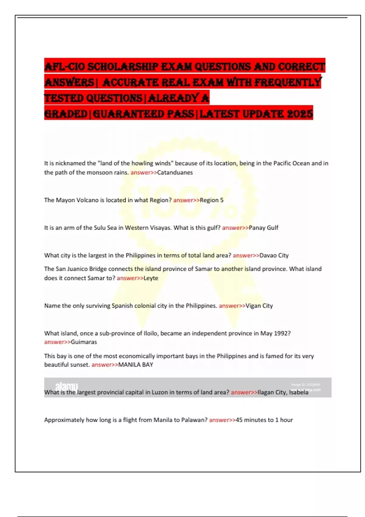 AFL-CIO Scholarship Exam QUESTIONS AND CORRECT ANSWERS| ACCURATE REAL ...