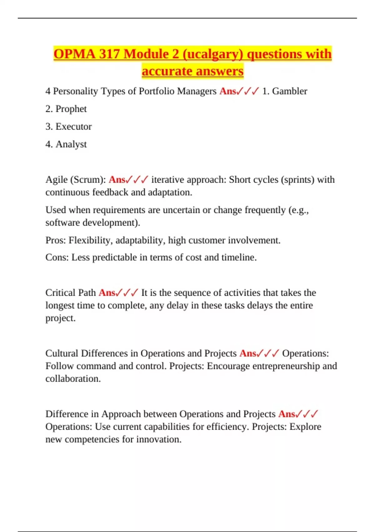 Opma Model Update OPMA 317 – Module 2 (University of Calgary) – Verified Questions and ...