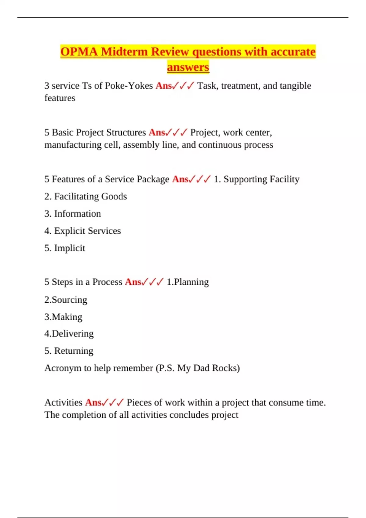 OPMA Midterm – University-Level Operations Management – Complete Review ...