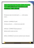 Adult Residential Facility &lpar;ARF&rpar; Practice  Test 2025&sol;2026 Exam Questions and  Answers &vert; 100&percnt; Solved