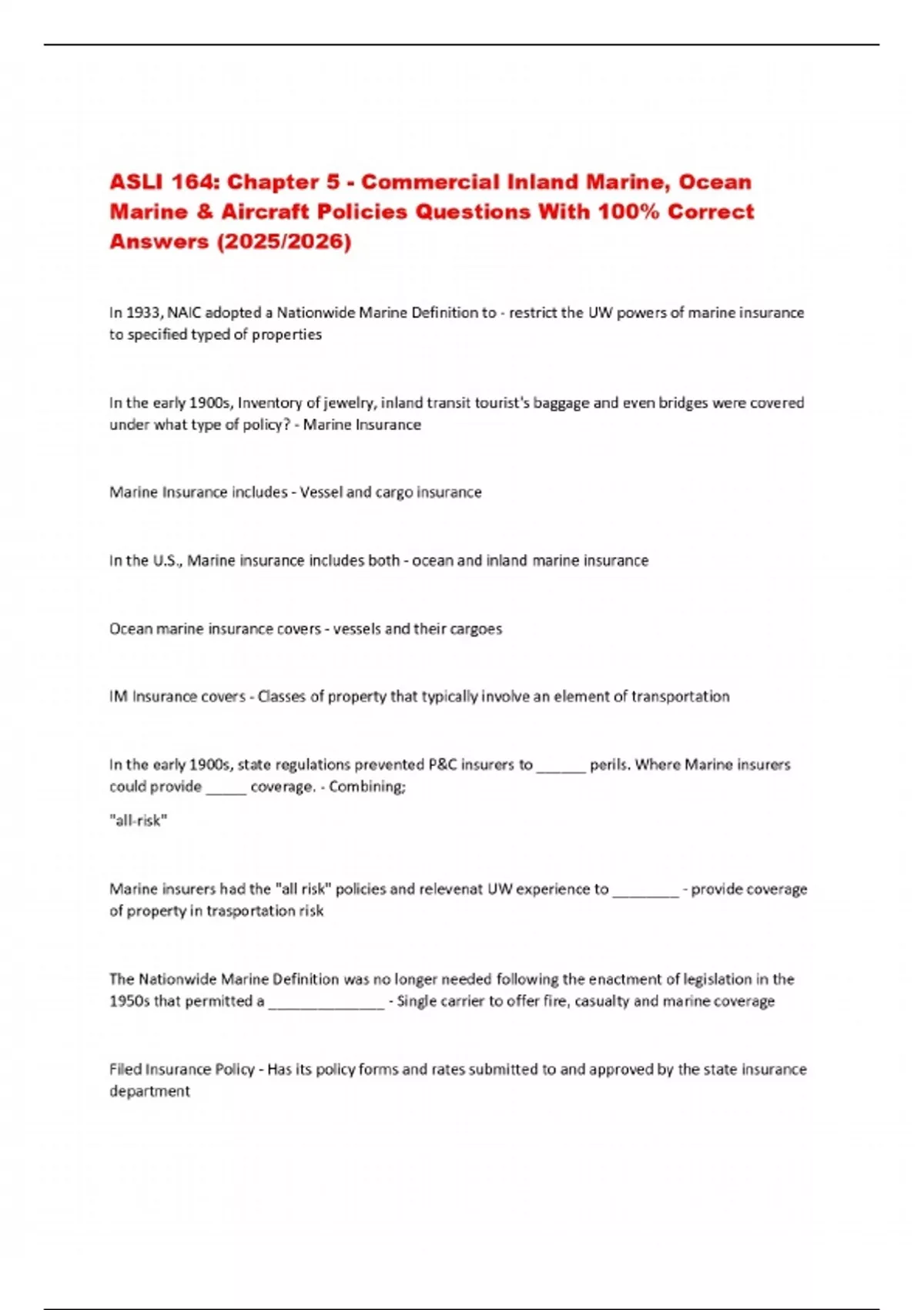 ASLI 164: Chapter 5 - Commercial Inland Marine, Ocean Marine & Aircraft ...