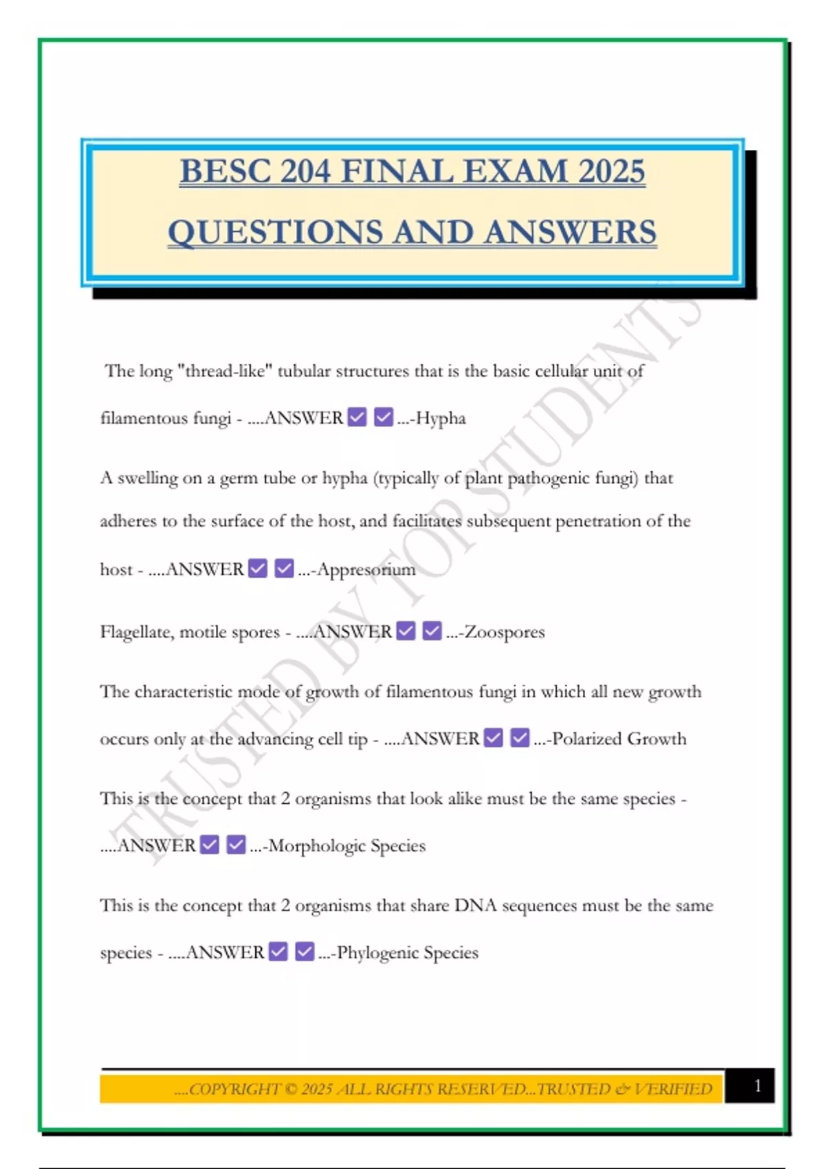 BESC 204 FINAL EXAM 2025 QUESTIONS AND ANSWERS - BESC 204 - Stuvia US