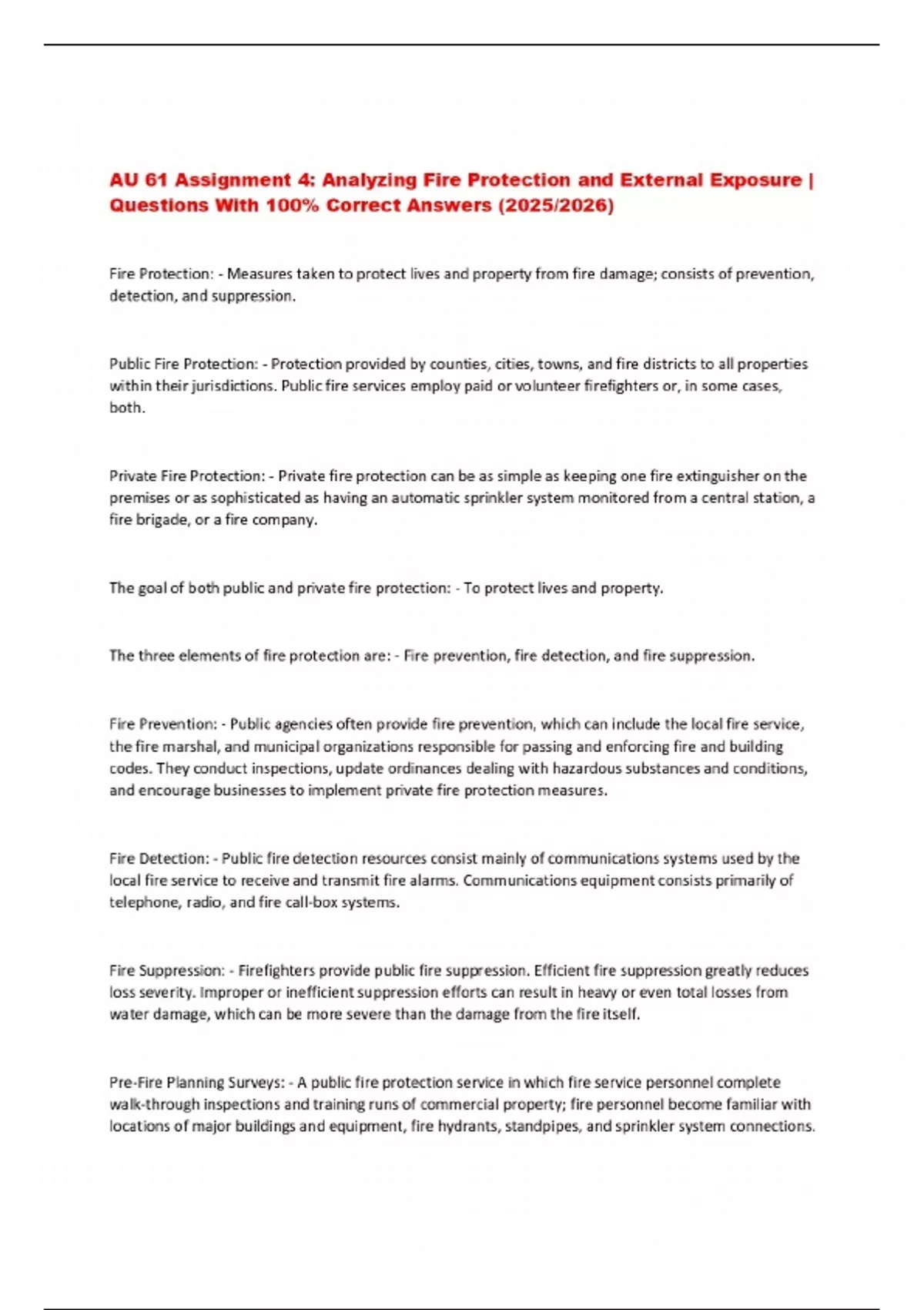 AU 61 Assignment 4: Analyzing Fire Protection and External Exposure ...
