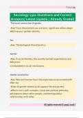 Sociology 1301 Questions and Correct  Answers&sol; Latest Update &sol; Already Graded