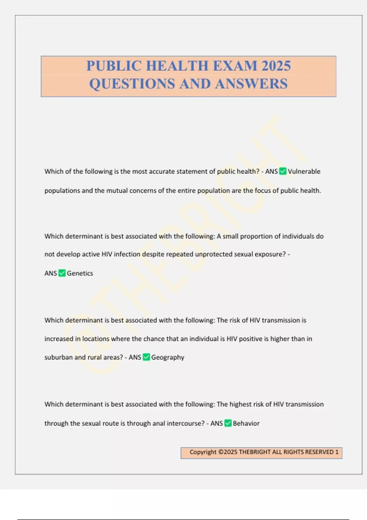 PUBLIC HEALTH EXAM 2025 QUESTIONS AND ANSWERS - PUBLIC HEALTH - Stuvia US