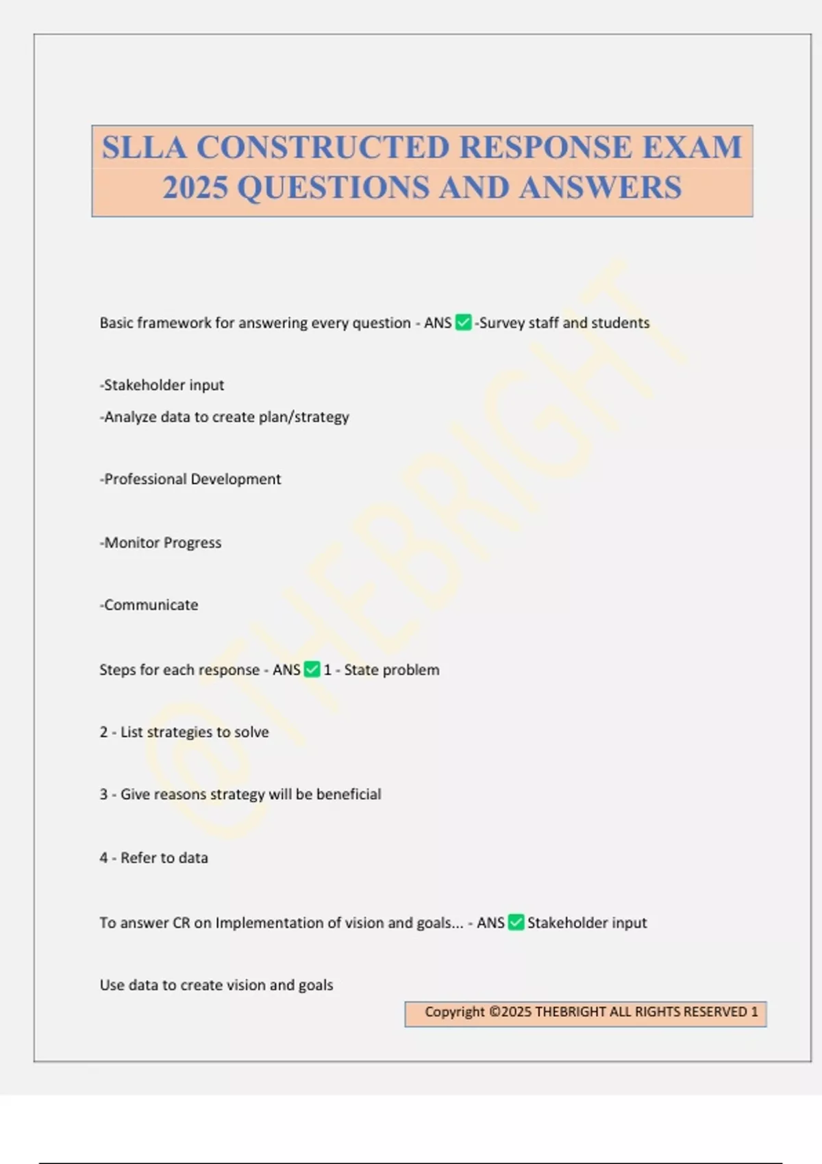 SLLA CONSTRUCTED RESPONSE EXAM 2025 QUESTIONS AND ANSWERS - SLLA ...