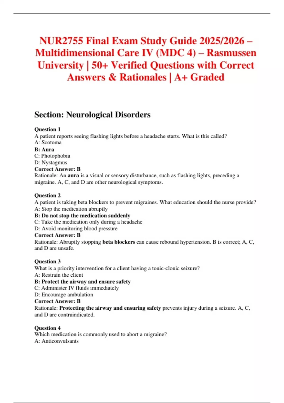 NUR2755 Final Exam Study Guide 2025/2026 – Multidimensional Care IV ...