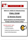 Portage Learning &vert; Pathophysiology &vert; NURS 231&sol;BIOD 331 Final Exam &vert; Latest Update&sol; Verified 2025