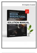 Solutions Manual for Fundamentals of Modern Manufacturing&colon; Materials&comma; Processes & Systems &ndash; 7th Edition by &lpar;Groover&comma; 2021&rpar; &vert; All 40 Chapters Covered