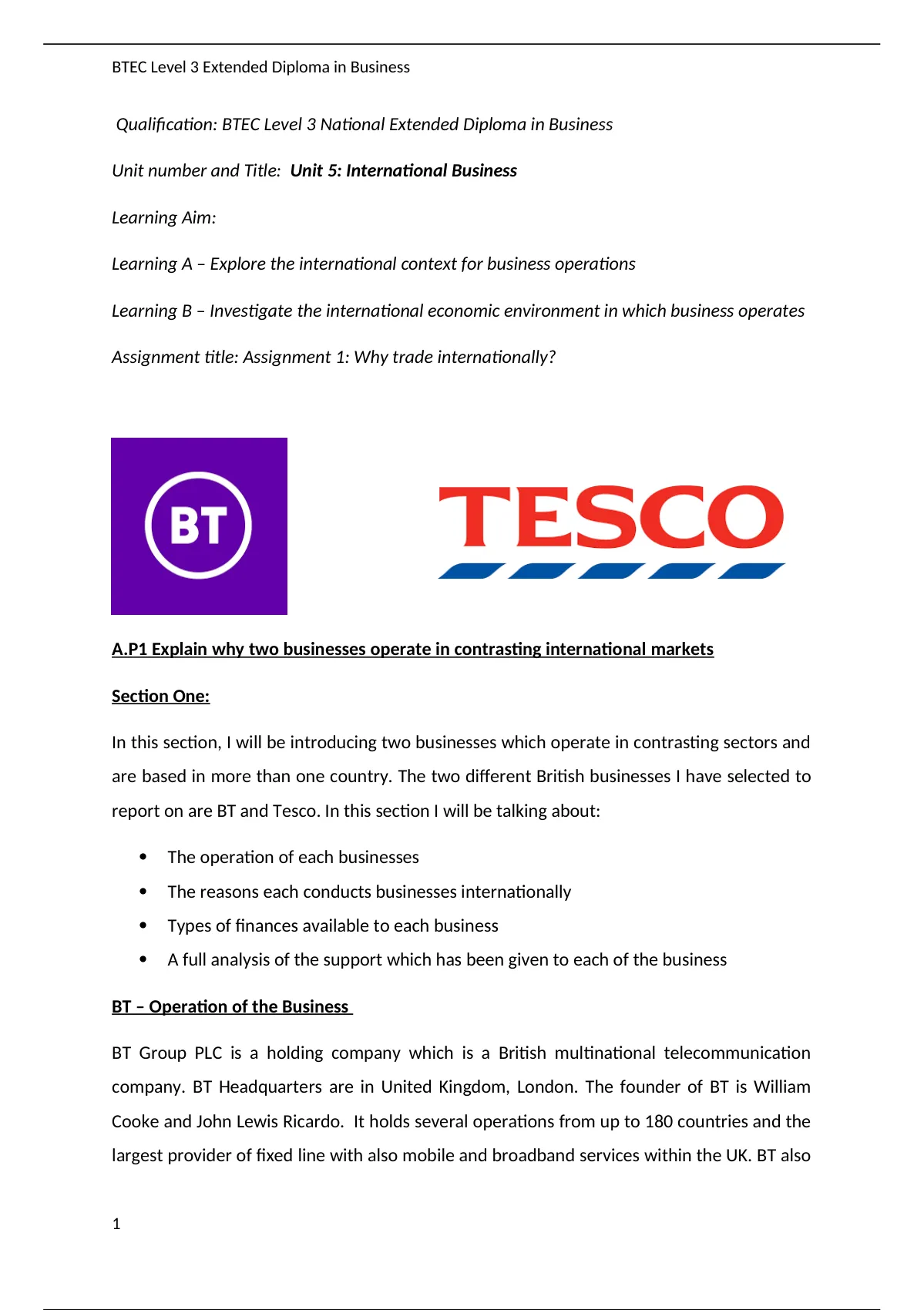 unit 5 international business assignment 1 checklist