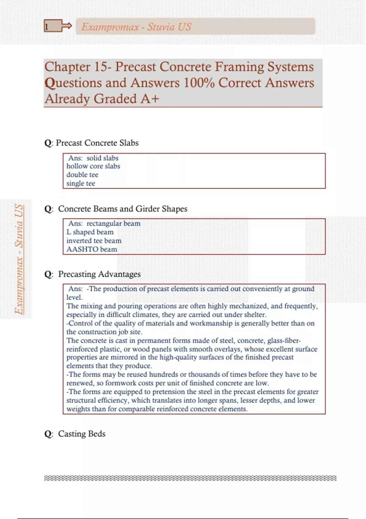 Chapter 15- Precast Concrete Framing Systems Questions and Answers 100% ...