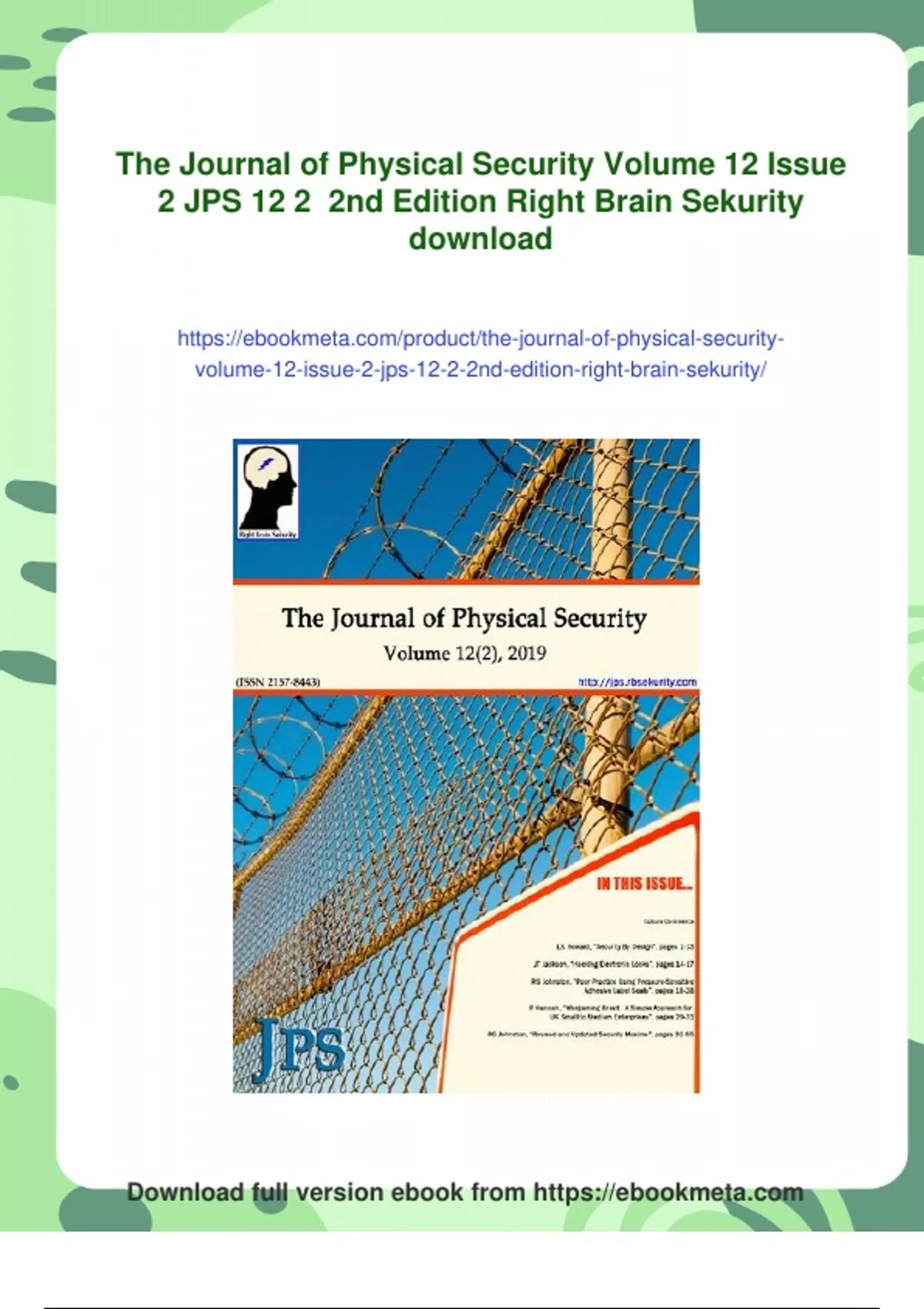 Summary The Journal of Physical Security Volume 12 Issue 2 JPS 12 2 2nd ...