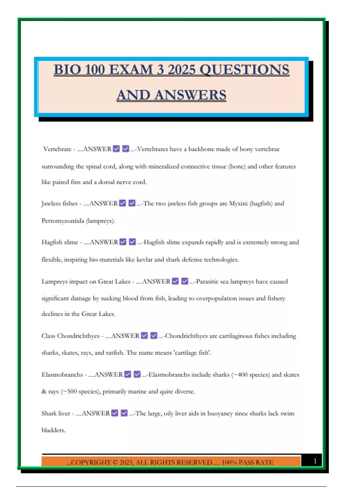 BIO 100 EXAM 3 2025 QUESTIONS AND ANSWERS - BIO 100 - Stuvia US