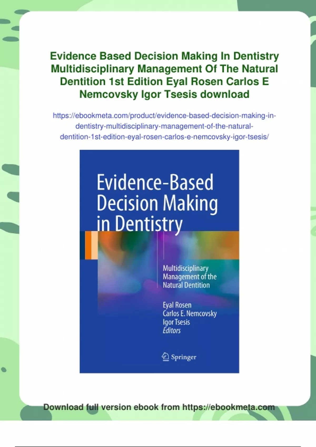 Summary Evidence Based Decision Making In Dentistry Multidisciplinary ...