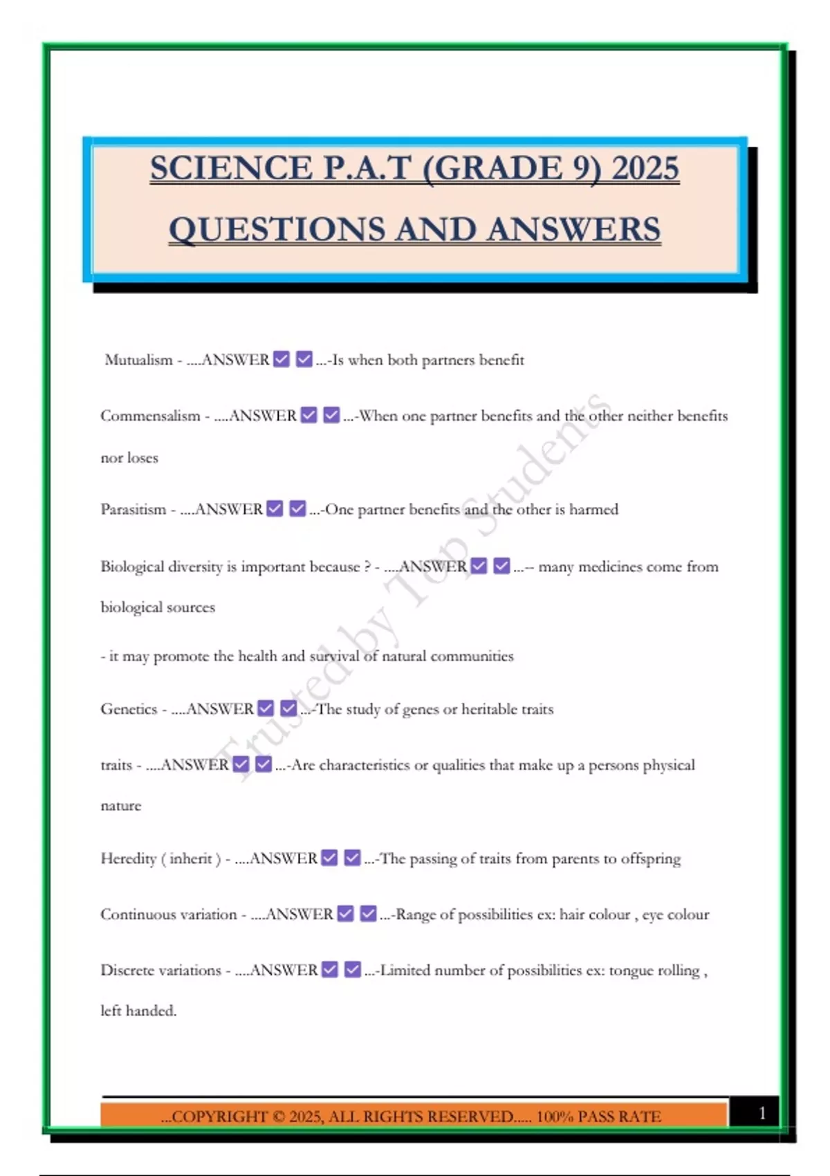 SCIENCE P.A.T (GRADE 9) 2025 QUESTIONS AND ANSWERS - SOCIAL 9 PAT ...