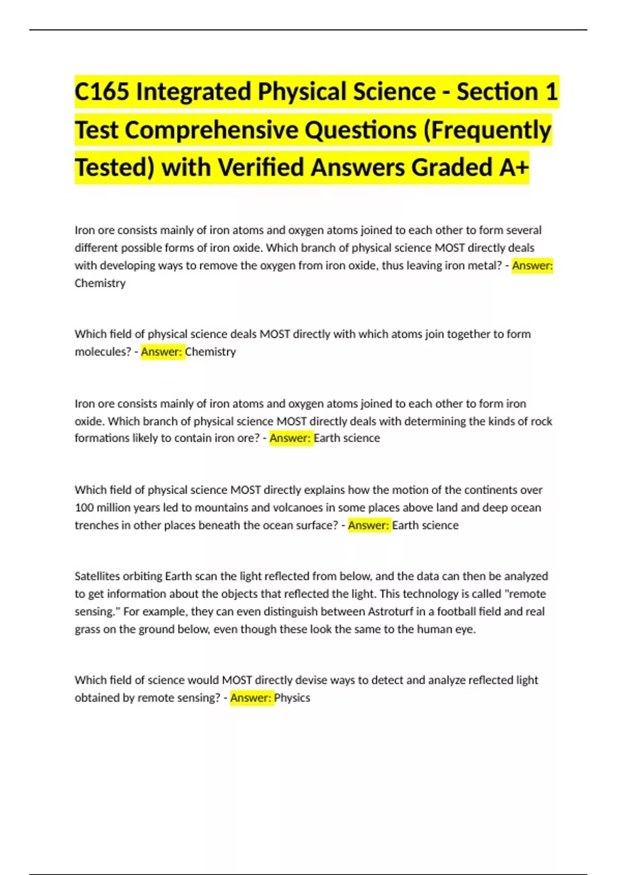 C165 Integrated Physical Science - Section 1 Test Comprehensive ...